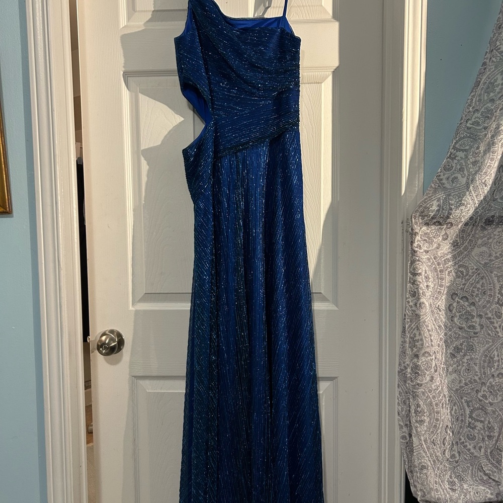 Betsy & Adam One Shoulder Blue Prom/Evening Dress